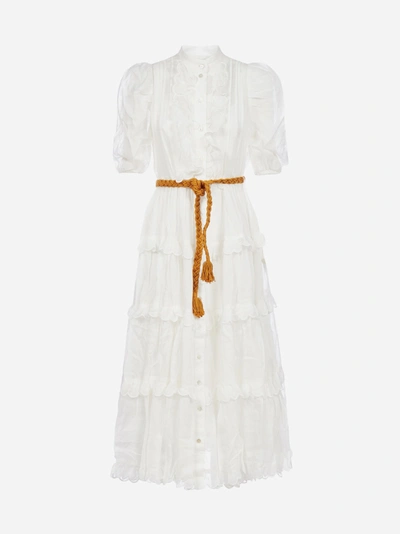 Shop Zimmermann Amelie Ruffled Ramie Midi Dress