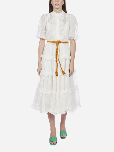 Shop Zimmermann Amelie Ruffled Ramie Midi Dress