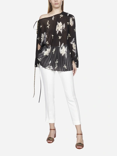 Shop Etro Floral Print Asymmetric Pleated Blouse