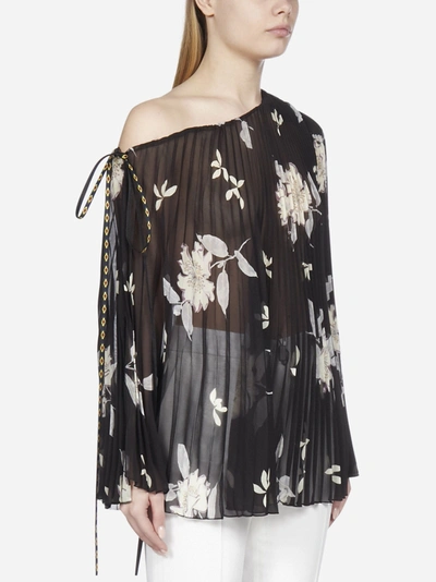 Shop Etro Floral Print Asymmetric Pleated Blouse