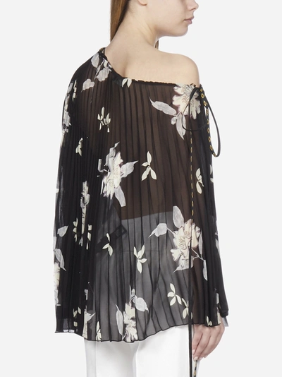 Shop Etro Floral Print Asymmetric Pleated Blouse