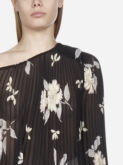 Shop Etro Floral Print Asymmetric Pleated Blouse