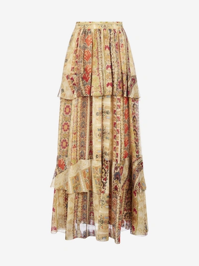 Shop Etro Breton Ruffled Print Silk Skirt