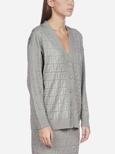 Shop Fendi Ff Jacquard Cotton And Viscose Blend Cardigan