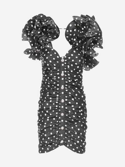 Shop Alessandra Rich Jewel-button Ruffled Polka Dot Silk Mini Dress