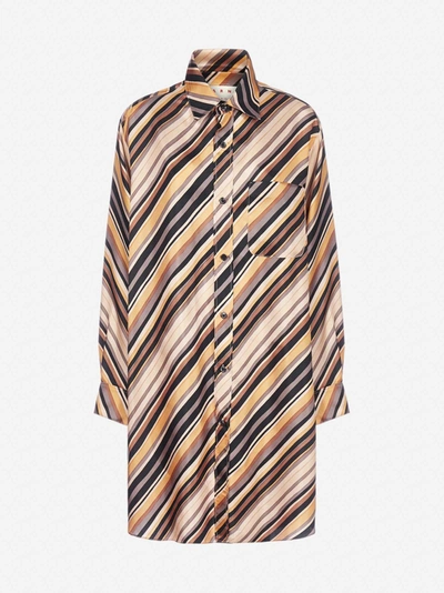 Shop Marni Stripes Printed Silk Shirt Dress