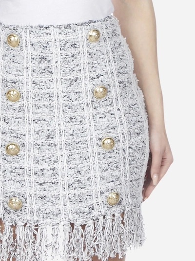 Shop Balmain Fringed Buttoned Tweed Miniskirt In Black - White
