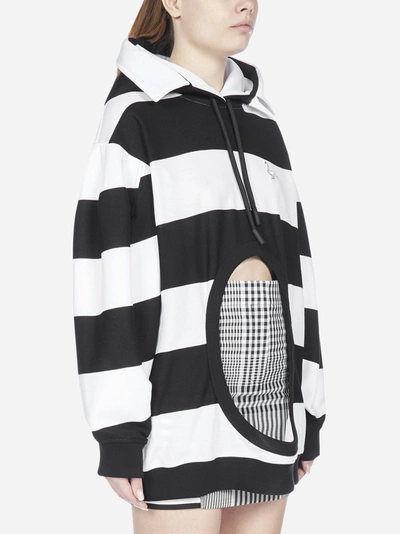 Shop Burberry Swan-patch Cut-out Striped Cotton Hoodie