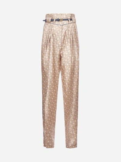 Shop Fendi Karligraphy Motif And Striped Print Silk Trousers