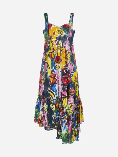 Shop Marni Floral Print Ramie Asymmetrical Dress