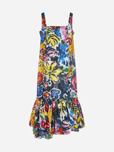 Shop Marni Floral Print Ramie Asymmetrical Dress