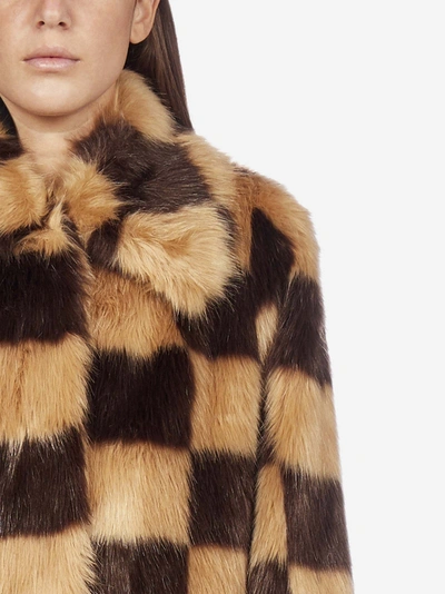 Shop Stand Studio Nino Check-motif Faux-fur Coat