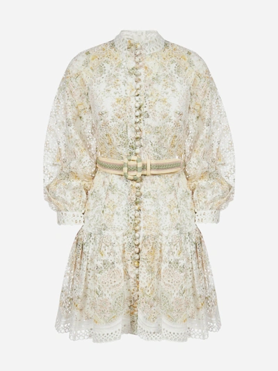 Shop Zimmermann Amelie Floral Print Embroidered Linen Short Dress