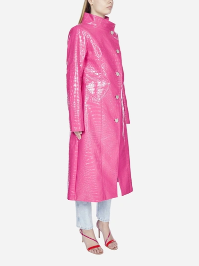 Croc-Effect Leather Trench Coat