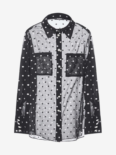 Shop Balmain Polka-dot Georgette Shirt