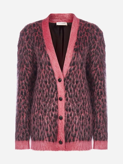 Shop Saint Laurent Leopard Motif Wool And Mohair Cardigan