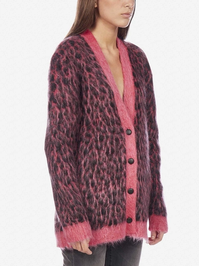 Shop Saint Laurent Leopard Motif Wool And Mohair Cardigan