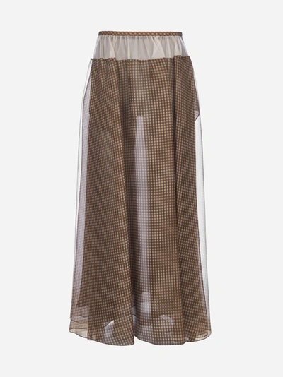 Shop Fendi Vichy Print Silk Organza Maxi Skirt