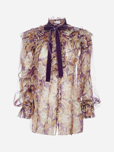 Shop Zimmermann Ladybeetle Floral Print Silk Ruffled Shirt