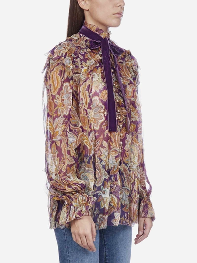Shop Zimmermann Ladybeetle Floral Print Silk Ruffled Shirt