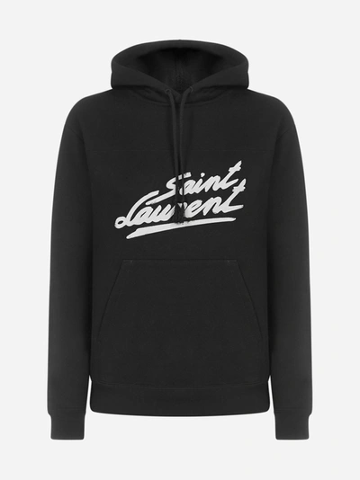 Shop Saint Laurent Logo Cotton Hoodie