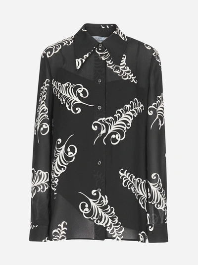 Shop Prada Feather Print Crepe Shirt