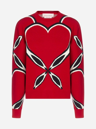 Shop Alexander Mcqueen Heart-motif Intarsia Viscose-knit Sweater