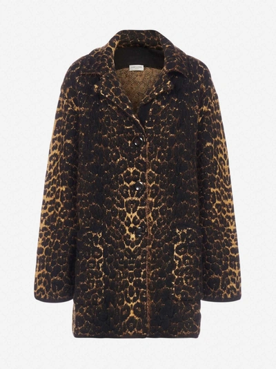 Shop Saint Laurent Cappotto In Lana E Mohair Con Fantasia Leopardata