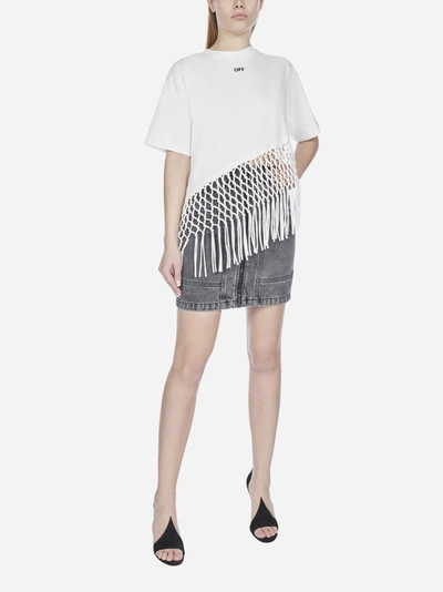 Shop Off-white Asymmetrical Hem-fishnet Cotton T-shirt