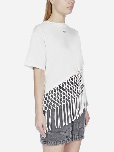 Shop Off-white Asymmetrical Hem-fishnet Cotton T-shirt