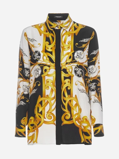 Shop Versace Camicia In Seta Con Stampa Barocco Acanthus In White - Black - Gold