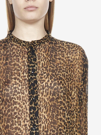Shop Saint Laurent Leopard Print Virgin Wool Shirt