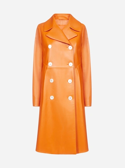 Shop Prada Double-breasted Leather Coat