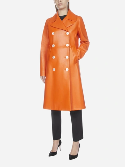 Shop Prada Double-breasted Leather Coat