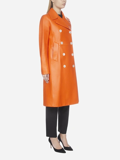 Shop Prada Double-breasted Leather Coat