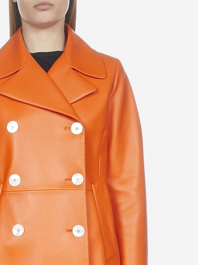 Shop Prada Double-breasted Leather Coat