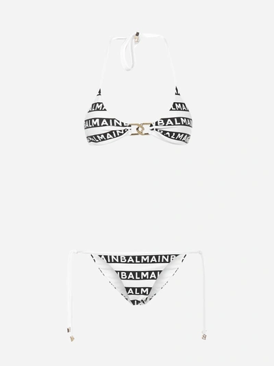 Shop Balmain Bikini A Triangolo A Righe Con Motivo-logo