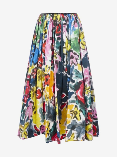 Shop Marni Floral Print Cotton Midi Skirt