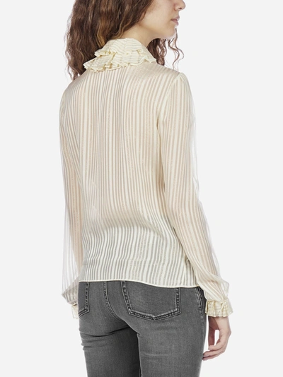 Shop Saint Laurent Ruffled Striped Silk Shirt