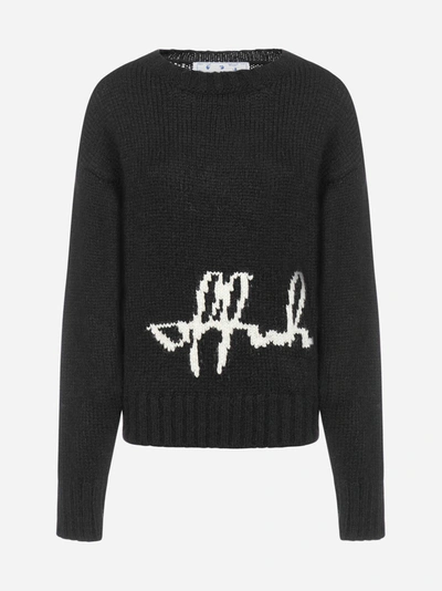 Shop Off-white Logo Intarsia Wool-blend Sweater