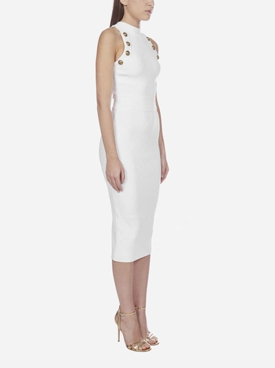 Shop Balmain Buttoned Stretch Knit Midi Dress