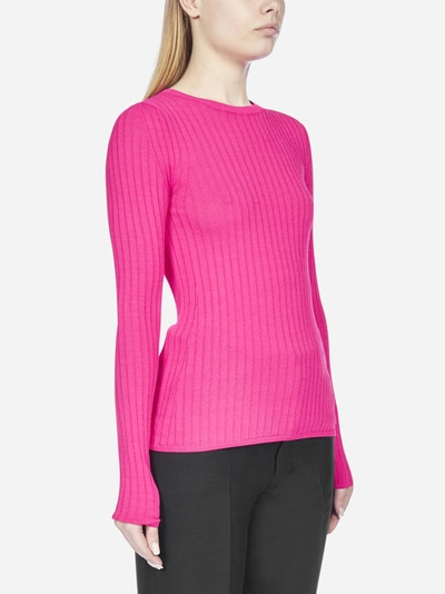 Shop Ami Alexandre Mattiussi Rib-knit Viscose Blend Sweater In Fuchsia