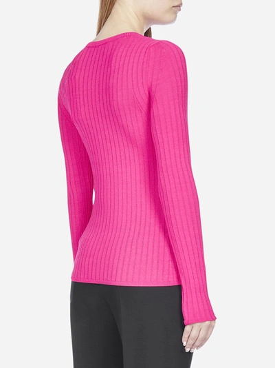 Shop Ami Alexandre Mattiussi Rib-knit Viscose Blend Sweater In Fuchsia