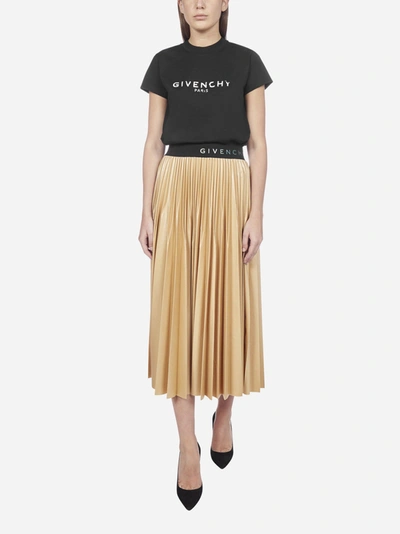 Shop Givenchy Logo Pleated Midi Skirt