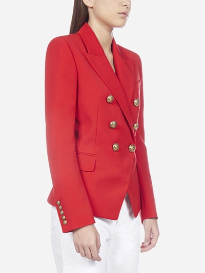 Shop Balmain Wool Double-breasted Blazer