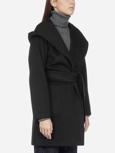 Shop Max Mara Rialto Hooded Camel Coat In Black