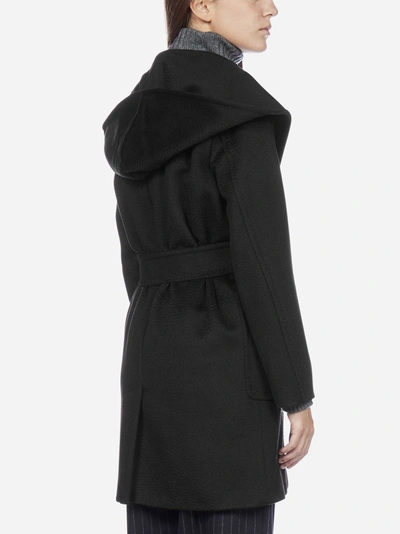 Shop Max Mara Rialto Hooded Camel Coat In Black