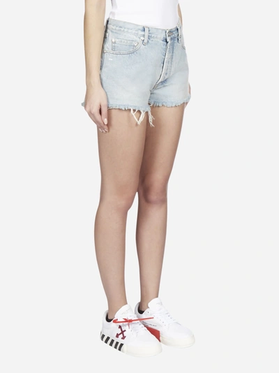 Shop Off-white Frayed Denim Shorts