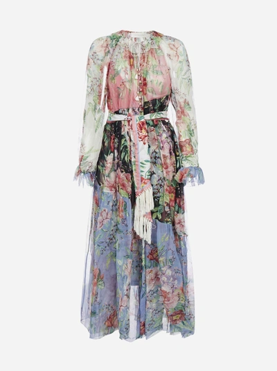 Shop Zimmermann Bellitude Spliced Floral Print Silk Dress