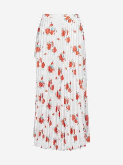 Shop Vetements Split Floral Print Pleated Midi Skirt
